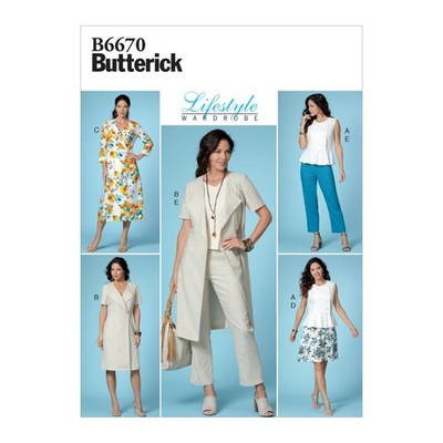 Schnittmuster Top Butterick B6670 E5 14-22 (Gr. 40-48) Deutsche Anleitung