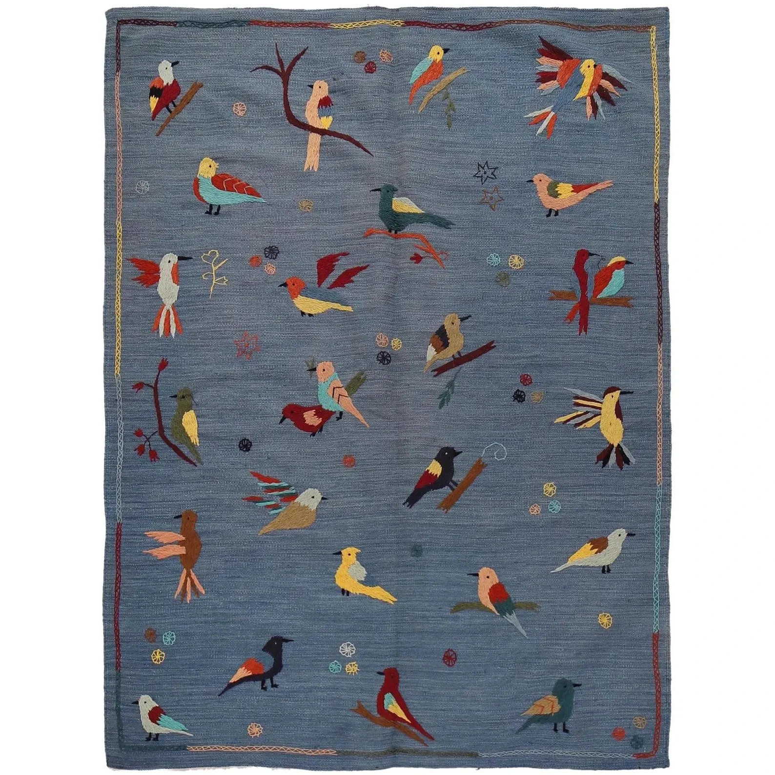 Handmade Hand Knotted Kilim Dhurrie Rug Color Blue Animal Design Carpet Rug