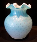 VICTORIAN  ART GLASS BLUE SATIN BUBBLE OPTIC RAINDROP  PINCHED  VASE