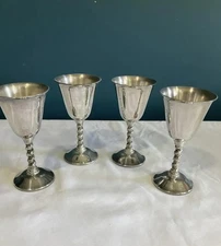Set of 4 Vintage Silver Plated Goblets Made in Spain -Twisted Stem Wine Chalices