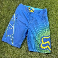 Fox Racing Board Shorts Blue Yellow Surf Swim Trunks Men's 31 Y2K