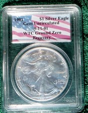 1991 Silver Eagle Uncirculated 9/11 WTC GROUND ZERO RECOVERY COIN 9-11-01 #92425