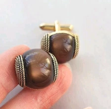 SWANK Vtg Cuff Link Vintage Cufflinks Men's Pair Men's Jewel Brown Cat's Eye New