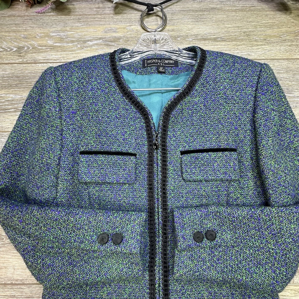 Kasper Blazer 夹克女式 8p 小号绿色 100% 羊毛全拉链职业 — 第 2/4 张图片