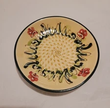 Vintage 1980 Spanish Round Handmade Painted Ginger Garlic Grater Plate