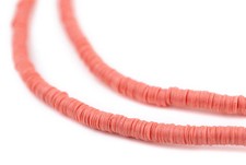 Watermelon Pink Vinyl Phono Record Beads 3mm Ghana African Disk 34 Inch Strand