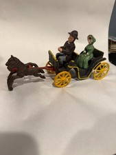 Antique Cast Iron Horse Drawn Carriage Toy w/ Driver 12"