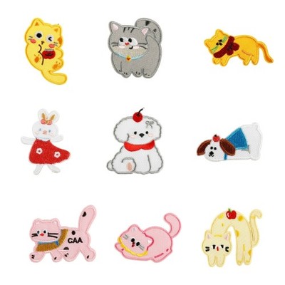 9 Pcs Rabbit Sewing Patches Cats Embroidered Patches Dogs Iron On/Sew on Patches
