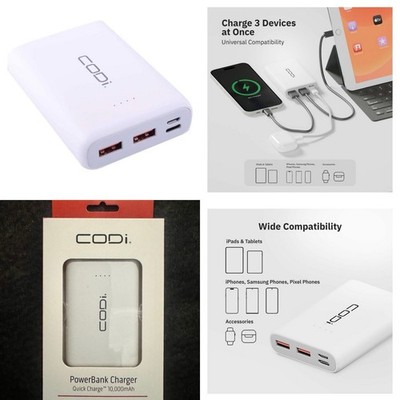 CODi 10000mAh 37Wh Quick Charge Power Bank 70 Hours USB-A & C Micro NEW