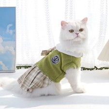 Thicken Kawaii Pet JK Plaid Skirt Knitted College Style Cat Clothes Comfortable