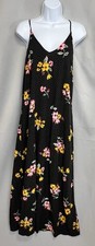 Old Navy Maxi Slip Dress Large Womans Black Floral Polka Dot V-neck Cross Back