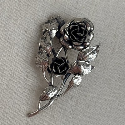 Sterling Silver Rose Brooch Floral Camellia Pin Danecraft Mid Century