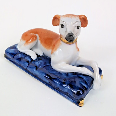 VTG Fitz & Floyd Whippet Pillow Greyhound Dog Figurine Staffordshire Style Blue