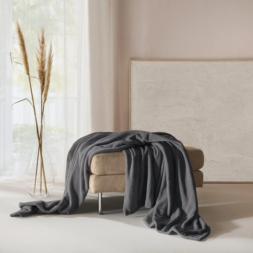 Teddy-Fleece-Wohndecke Salerno, Fleece-Decke, Kuscheldecke grau Größe 130x170... - Bild 4 von 4