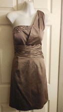 NWT NINE WEST ONE SHOULDER BEIGE BEADED COCKTAIL DRESS 14