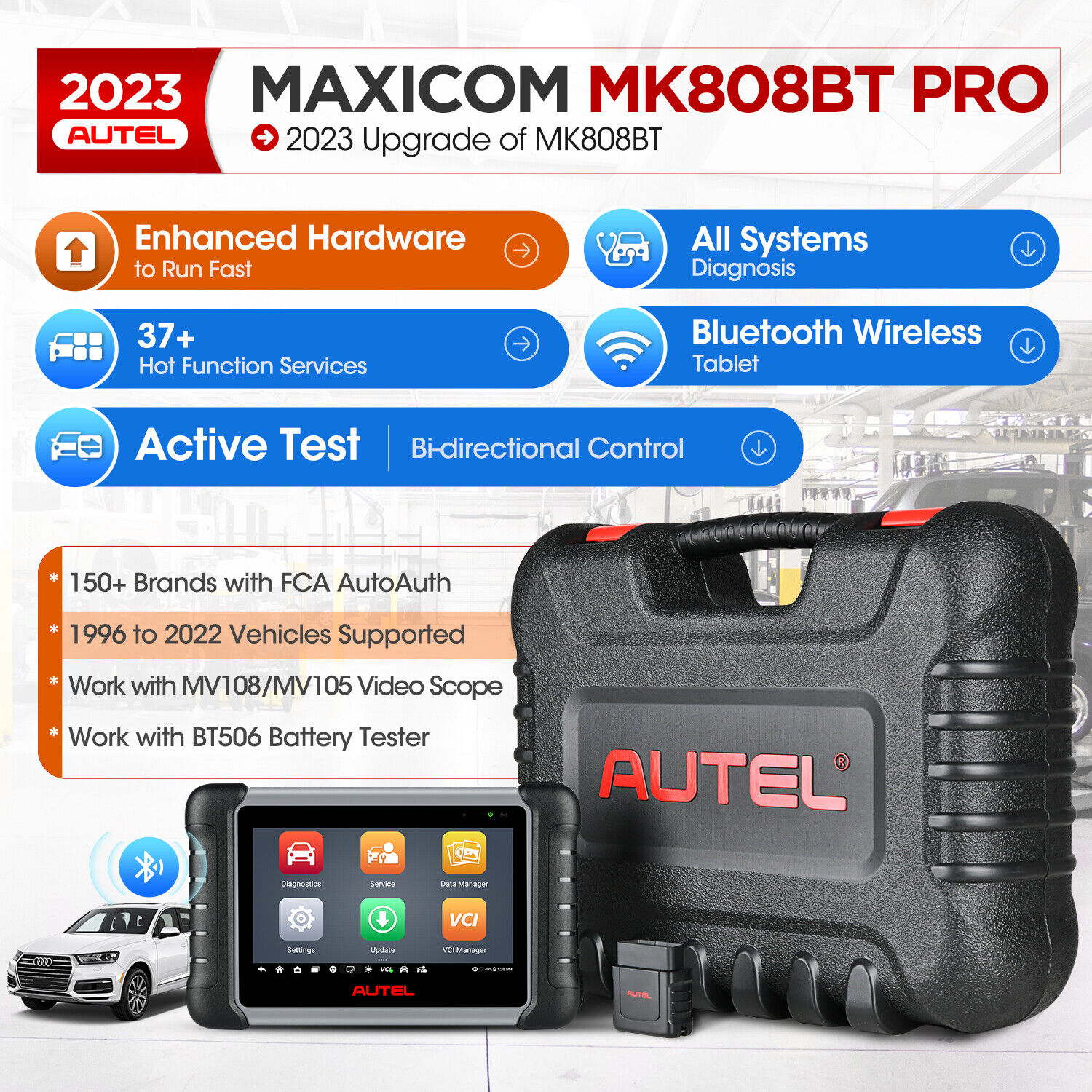 2024 Autel MaxiCOM MK808BT PRO (Autel MK808Z-BT} Newly Adds Active Test and  Battery Testing Function