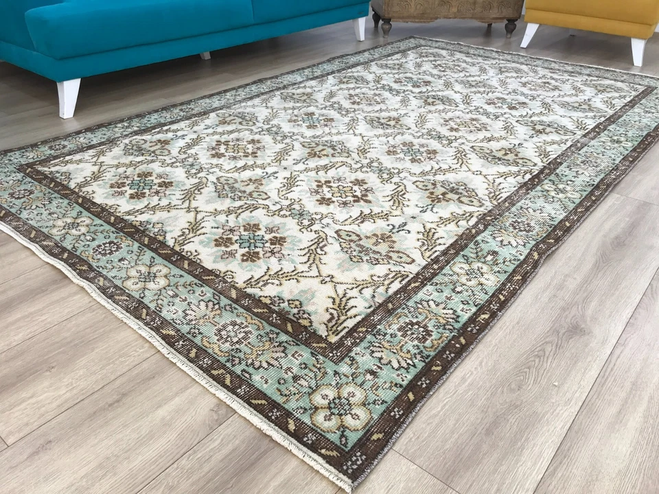 Wool rug, Antique rug, Floral rug, Boho rug, Vintage rug, Rustic rug, 5.9x10 ft - Image 2 of 4