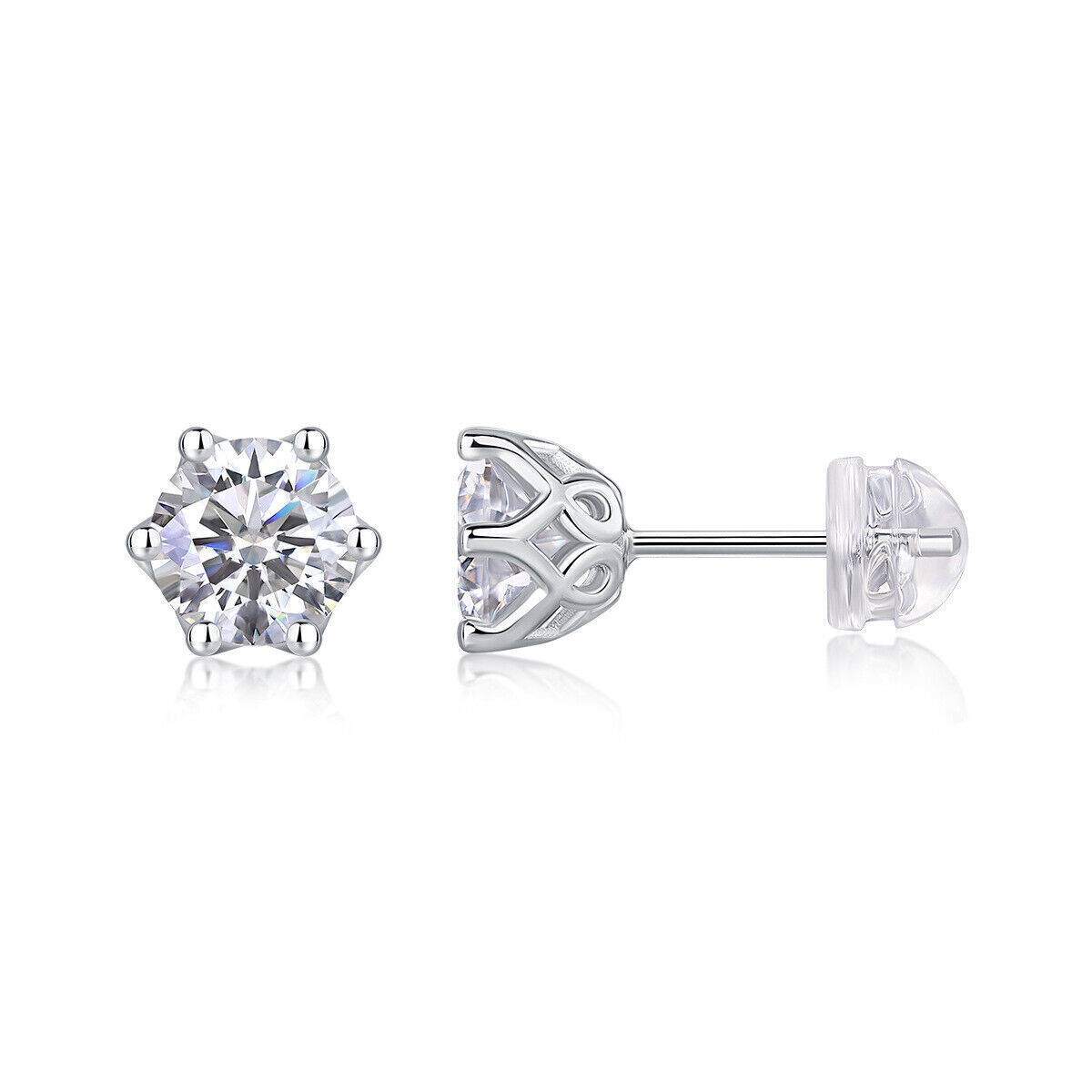 2CT Moissanite Stud Earrings in 925 Sterling Silver with Diamond Tester Approval