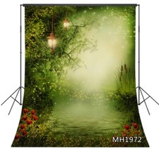 5x7ft Spring Flowers Green Grass Lanterns Bokeh Vinyl Backdrop Photo Background