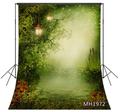 5x7ft Spring Flowers Green Grass Lanterns Bokeh Vinyl Backdrop Photo Background