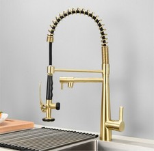 Commercial Kitchen Faucet Luxury Brushed Gold Pull Out Spout Soild Brass Tap