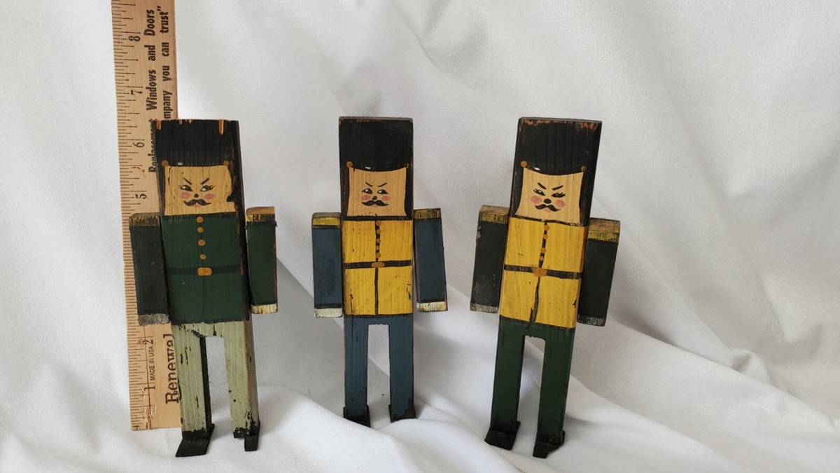 Antique Wooden Hand-Painted Russian Soldier Figures - Three - USSR  display picture 1