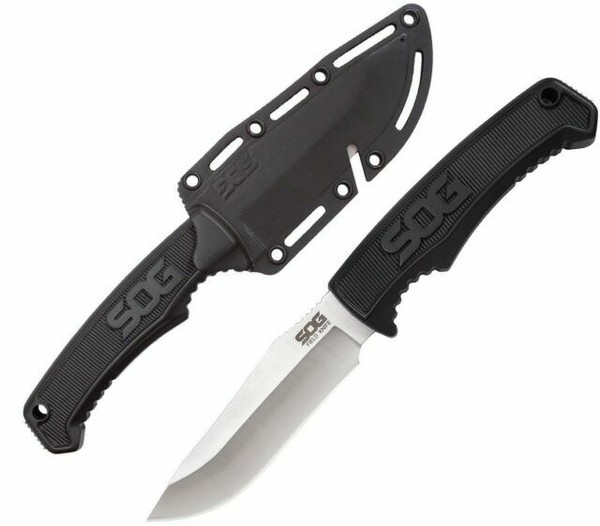 SOG Field Stainless Fixed Blade Glass Breaker Black G10 Handle Knife