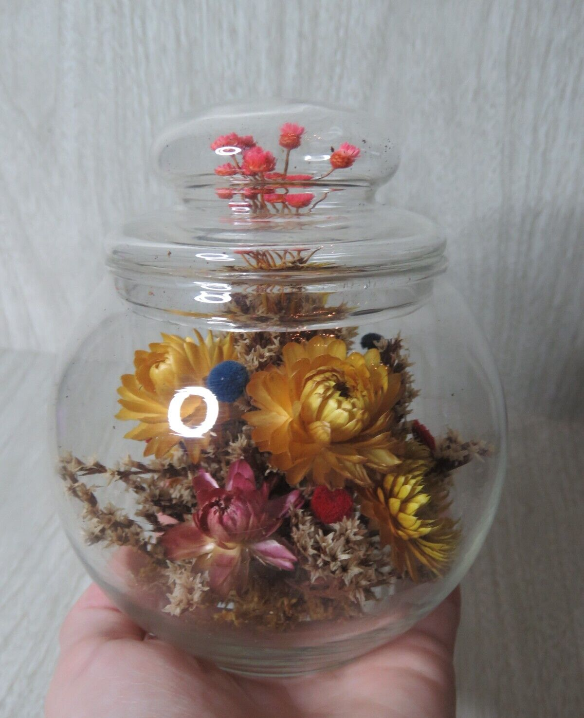 VTG Dried Flowers Arrangement Apothecary Jar Terrarium 70s Boho Decor-image