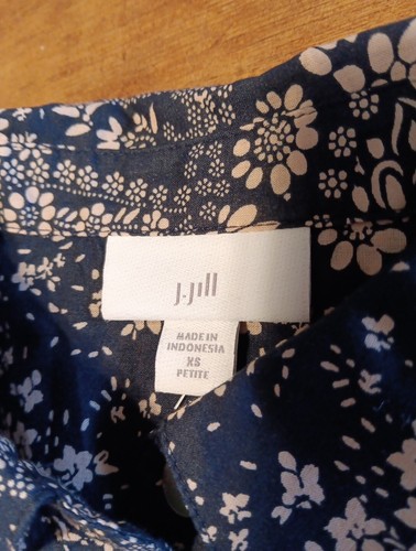J Jill Button Front Shirt Women Petite XS Blue Paisley Floral Long Sleeve Cotton - Picture 3 of 6