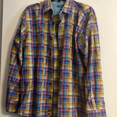 Marcello Sport Men's Multi color Dress Shirt Size M contrast Cuff Collard Neck 
