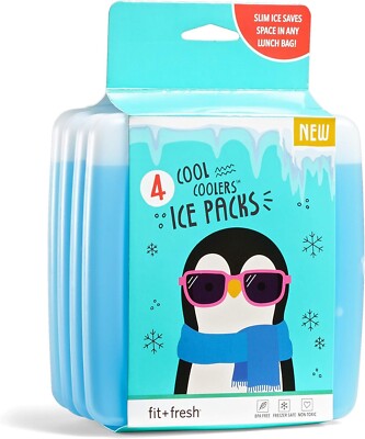 Fit & Fresh Cool Coolers Slim Ice Packs - Quick Freeze, Reusable, Lunch Box/Cool