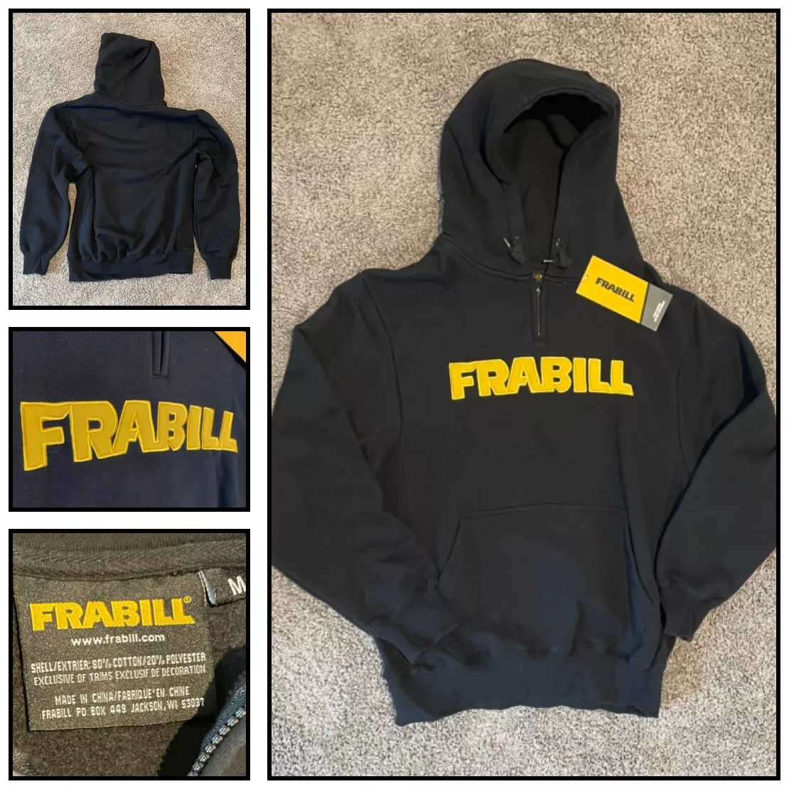 Frabill Sweatshirt Mens M Black Hoodie Ice Fishing Gear Logo