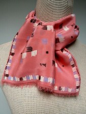 VTG Reversible Silk 7 x 34 Long Scarf Tubular Floral Squares Pink Blue Black EUC