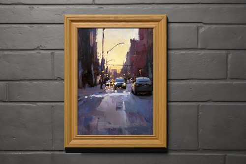Urban Sunset Street 5"x7" Print on Matte Paper | Atmospheric Cityscape Painting - Picture 9 of 18