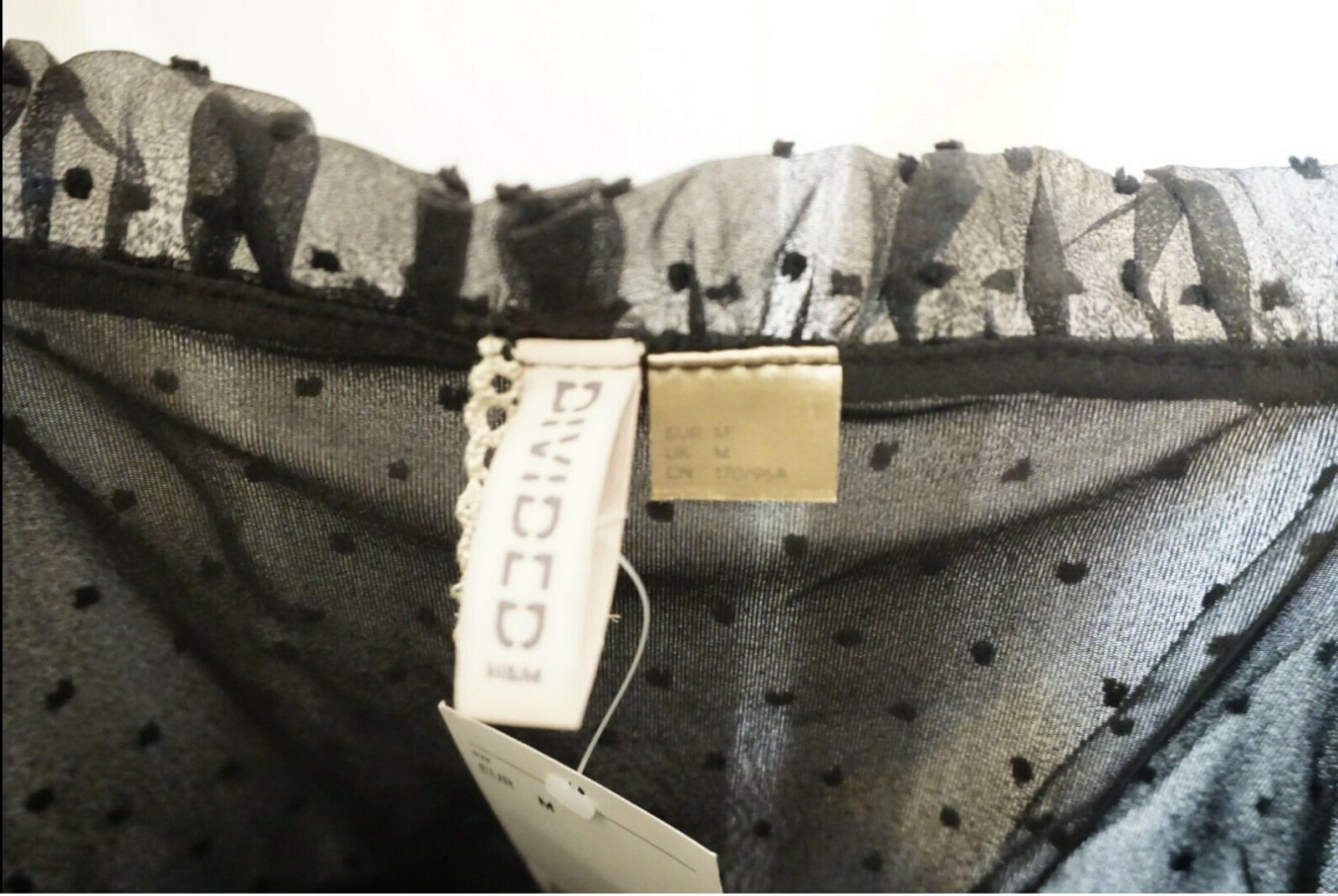 H&M Bow Flounced Dress Black Airy Fabric Plumeti Draped Flared Skirt Size M thumbnail 3