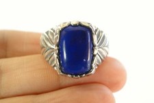 Blue Lapis Lazuli Solitaire Ornate Sterling Silver Ring 6 7 8