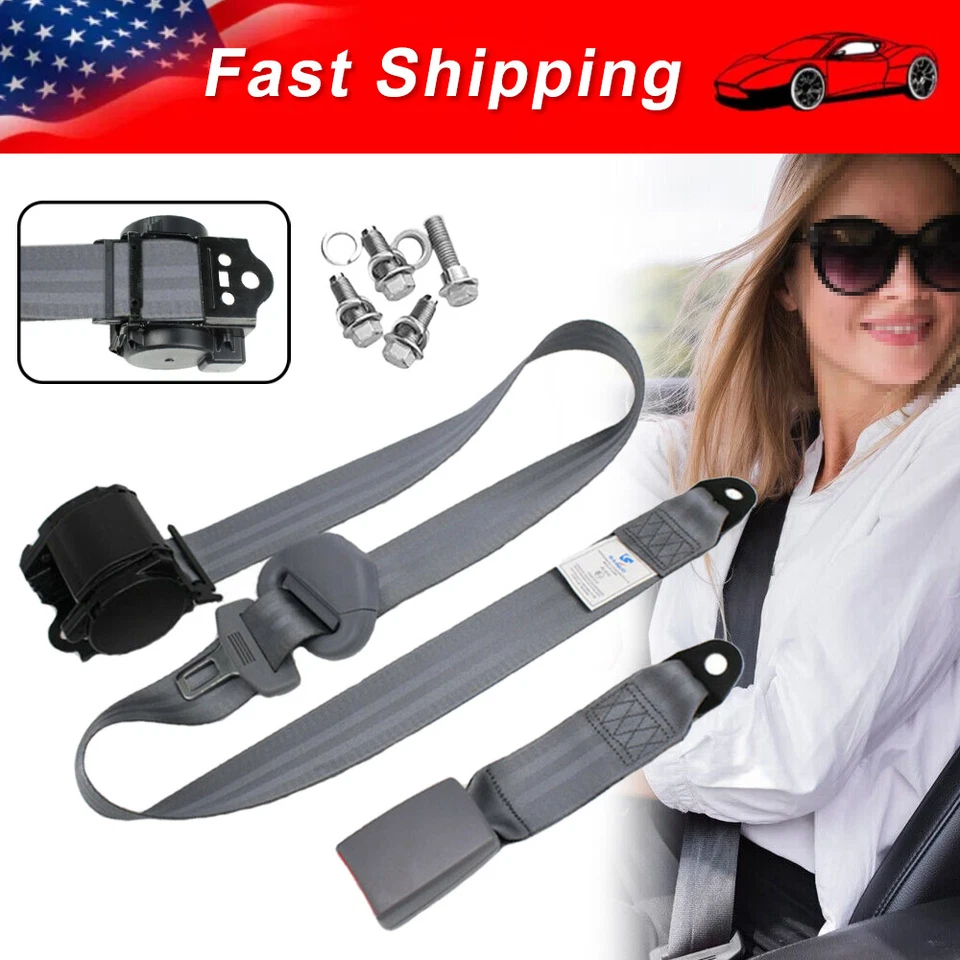 Kit de correas de cinturón de seguridad retráctiles de 3 puntos para automóvil gris Foto 2 de 4