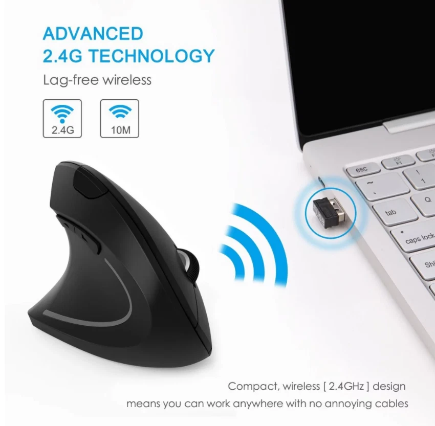 VE Optical Vertical Mouse Ergonomic Wireless 2.4G USB 3200 DPI Left Right Handed - Image 4 of 4