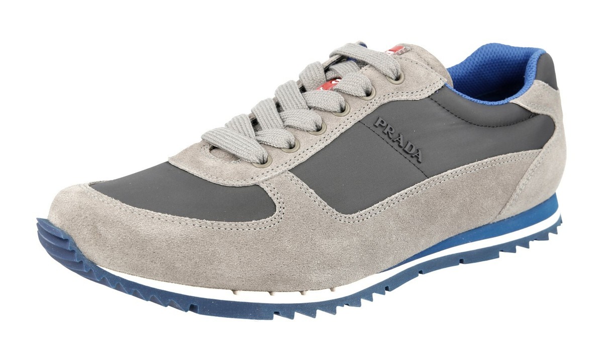 PRADA Suede Nylon Sneakers RED STRIPE - 4E2721 - Grey - NEW  display picture 1
