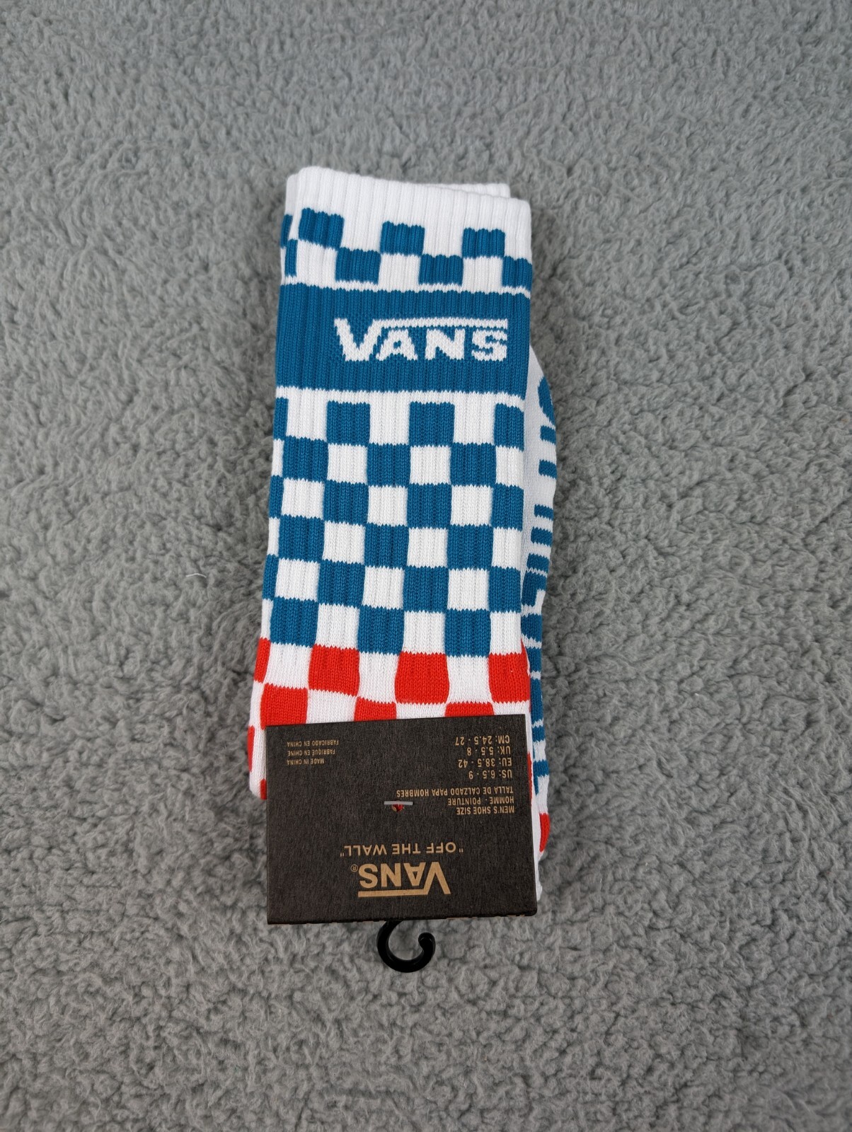 Vans Crew Socks Mens Womens 6.5-9 White Blue Red Checkerboard Athletic Skate-image