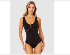 Anne Cole Women's U-Ring Mesh-Inset One-Piece Swimsuit Black 12 6900