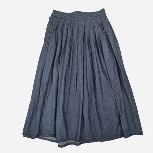 Chambray A-Line Midi Skirt Womens M 100% Cotton Blue Pleated Prairie Western