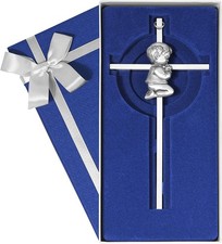 Baby Wall Cross Baptism Gifts for Boys, 7-inch Silver Blessing Boy Baptism Cross
