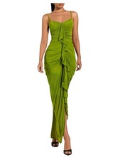 Floerns Women's Ruffle Ruched Cami Dress Draped Split Elegant Large, Green