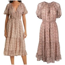 Ulla Johnson NWT Berenice Gardenia Floral Silk Georgette Midi Dress Size 4 Pink