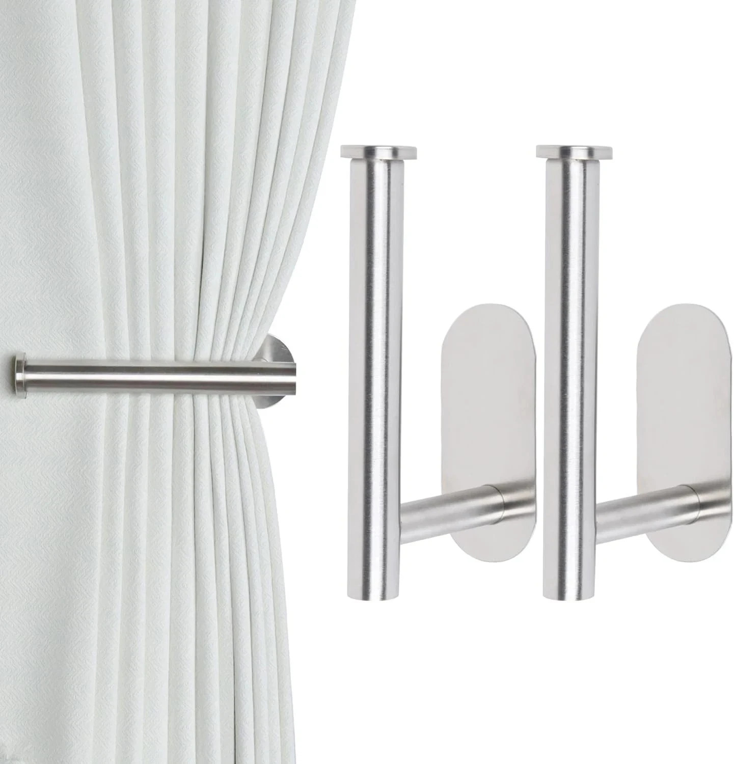 Adhesive Curtain Holdbacks - No Drill Curtain Tie Backs & Hooks for Drapes