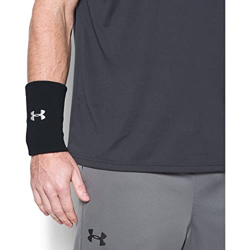 Under Armour Adult 6-inch Performance Wristband 2-Pack , Black (001)/White , One