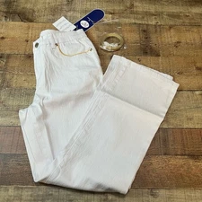 DG2 Diane Gilman | NEW White Gold Trim Stretch Denim Straight Leg Jeans Sz 8 P