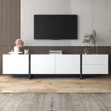 TV Stand, High Gloss TV Unit with Storage Color ,190x35x45cm, White and Black