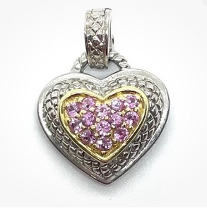 Judith Ripka JR TWO Sterling Silver 18K Pink Sapphire Heart Pendant Enhancer